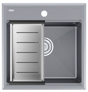 Комплект Paulmark: мойка Stepia 50 и коландер Advance PM115051-GRM+A375-BS серый металлик/брашированная нержавеющая сталь